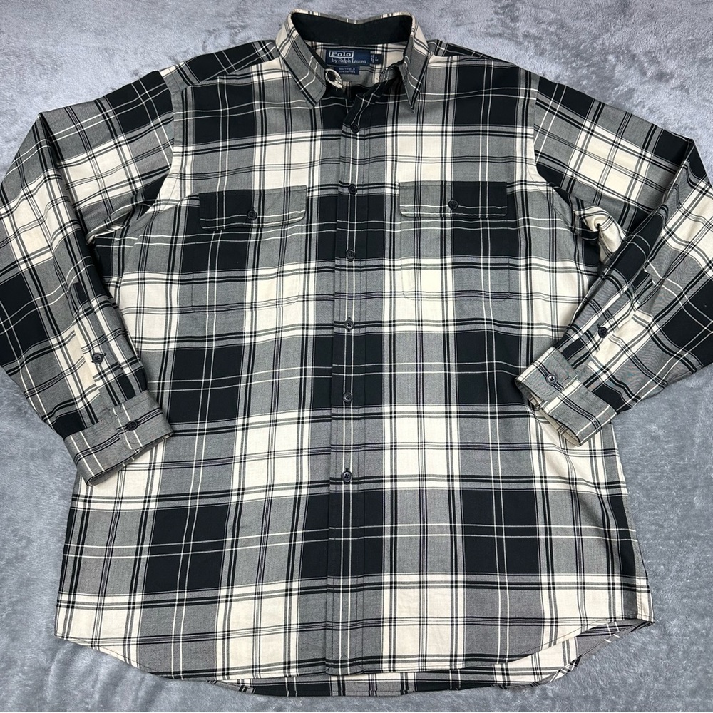 Polo Ralph Lauren Whitfield Flannel Shirt Mens Large Black Button Up Long Sleeve